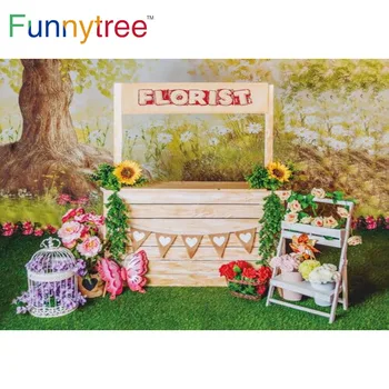 Funnytree פרחים חתונה באביב רקע חמניות מסיבת יום הולדת באנר עץ פרפר גן עץ מדף דשא רקע