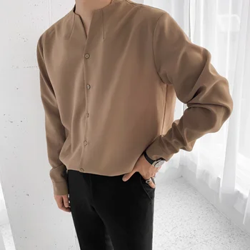 גברים מזדמנים החולצה קוריאני סגנון Slim Fit Harajuku שרוול ארוך חולצות גברים, נשים, מקסימום עיצוב חדש Colloar אישיות נאה