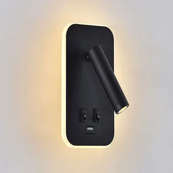 הוביל קריאה מנורת קיר USB נייד טלפון טעינה יצירתי לימוד / חדר השינה ליד המיטה מנורה עם להחלפה מסתובב מנורת קיר