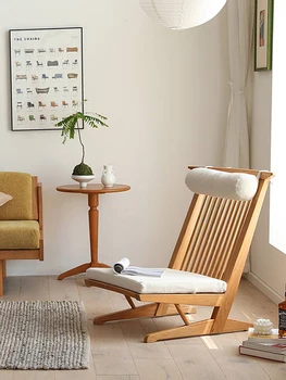 כיסא הטרקלין באמצע האי ג ' ורג ' כורסה בסגנון יפני מעץ מלא טרקלין כיסא כורסה, ספה מחקר בבית משענת הכורסא