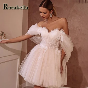 ROSABELLA אופנתי קצרה שמלות חתונה נשים מחוץ כתף מתוקה אפליקציות שמלת כלה החלוק De Mariée בהתאמה אישית לגודל גדול