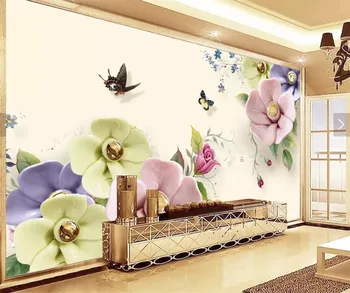 beibehang מותאם אישית 3d טפט תמונה ציור קיר חיוור לבן, פרפר פרחים תכשיטים הסלון רקע קיר נייר המסמכים דה parede