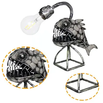 רטרו ברזל מתכת מנורת שולחן דייג דגים אור עם עיצוב פאנק גמיש תעשייתי אורות המנורה בסגנון ערב חופשי T5p0