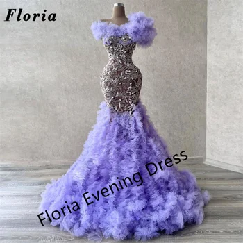 פלוריה סגול שכבות נפוחות שמלות ערב אלגנטי אפליקציות חרוזים הנשף אירוע השמלה Vestido De Noche ערבית דובאי שמלת מסיבת