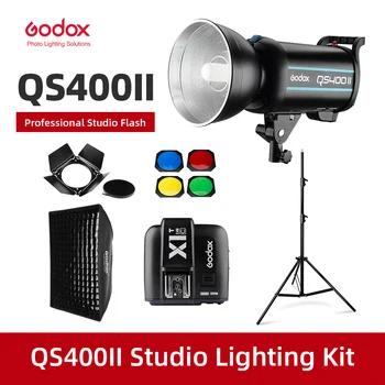 Godox QS400II 400Ws GN65 סטודיו מקצועי פלאש מהבהבים + 2.8 מ ' אור עמוד + 60x90cm רשת Softbox + טריגר + דלת האסם קיט