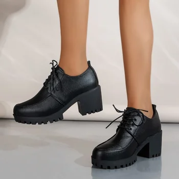 נעלי נשים 2023 חדש עבה נעליים עם עקבים גבוהים של נשים תחרה מזדמנים נשים נעלי אביב נגד החלקה בעובי סוליות נעלי עבודה