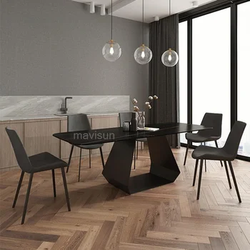 איטלקי מינימליסטי רוק לוח שולחן אוכל מלבני מודרני יוקרתי אור יוקרה שחור שולחן המטבח מקורה ריהוט הבית