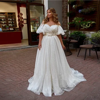 אלגנטי פשוט קו תחרה שמלת חתונה מתוקה סקסית מחוץ כתף שמלת כלה תחרה רכבת לטאטא Vestidos דה Noiva 2023