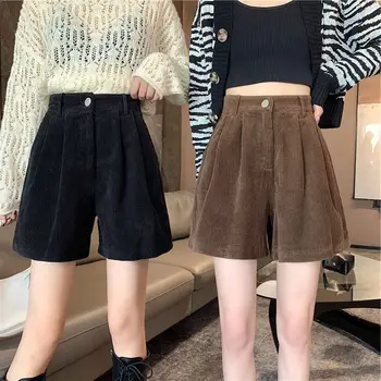 קורדרוי נשים מכנסיים קצרים חופשי קו אלגנטי בנות כל-התאמה סתיו רך חם פשוט נפוצות נשית בסגנון קוריאני פופולרי פנאי