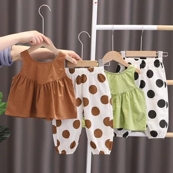 בנות קיץ חדש שרוול קצר להגדיר ילדה תינוק גופיה בובה חולצה יתוש הוכחה מכנסיים שתי חתיכת קבוצה של ילדים בגדי אופנה