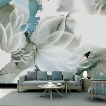 wellyu מותאם אישית בקנה מידה גדול קיר מצוירים ביד מופשט אמנותי תפיסה דיו פרח לבן יפה רקע טפט