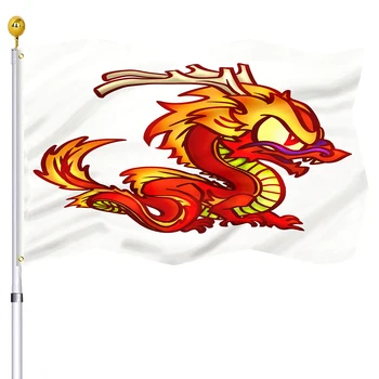 מצויר דרקון אדום דגל כפול תפר בעלי חיים חמודים דגלים דגלים עם פליז לולאות הבית מקורה תפאורה חיצונית לילדים מתנות