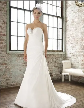 משלוח חינם 2017 חצוצרה תכונה מחמיא קפלים חרוזים טיפה מותן מחוך סגר שמלות חתונה עם קריסטל שמלת כלה.