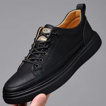 הקיץ רטרו הבריטי גברים נעליים מזדמנים איטלקית בעבודת יד מותג יוקרה עור פרה שחור נעלי ספורט חיצונית הליכה סקייטבורד נעלי גברים