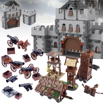 אביר מימי הביניים טירה בסיס אבני בניין צבאי רומא חיילים דמויות הסוס הממלכות מצור הרכב נשק לבנים צעצועים בנים