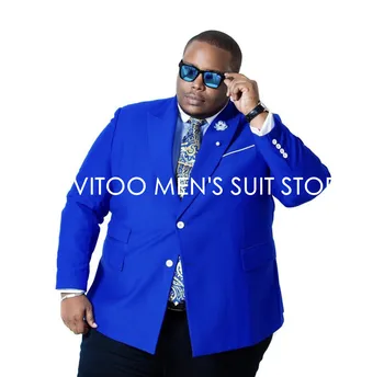 גודל גדול מחוייט כחול רויאל שני לחצן חליפות גברים/עסק רשמי החתונה החתן לובש/ז ' קט בלייזר לגברים 2piece מעיל+מכנסיים