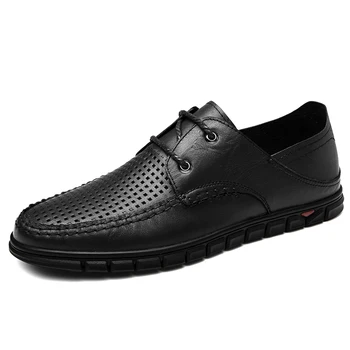 גברים עור אמיתי נעליים מזדמנים אופנה שחור לנשימה נעלי גברים עסקי הקיץ Flast זכר באיכות גבוהה חלול החוצה אוקספורד